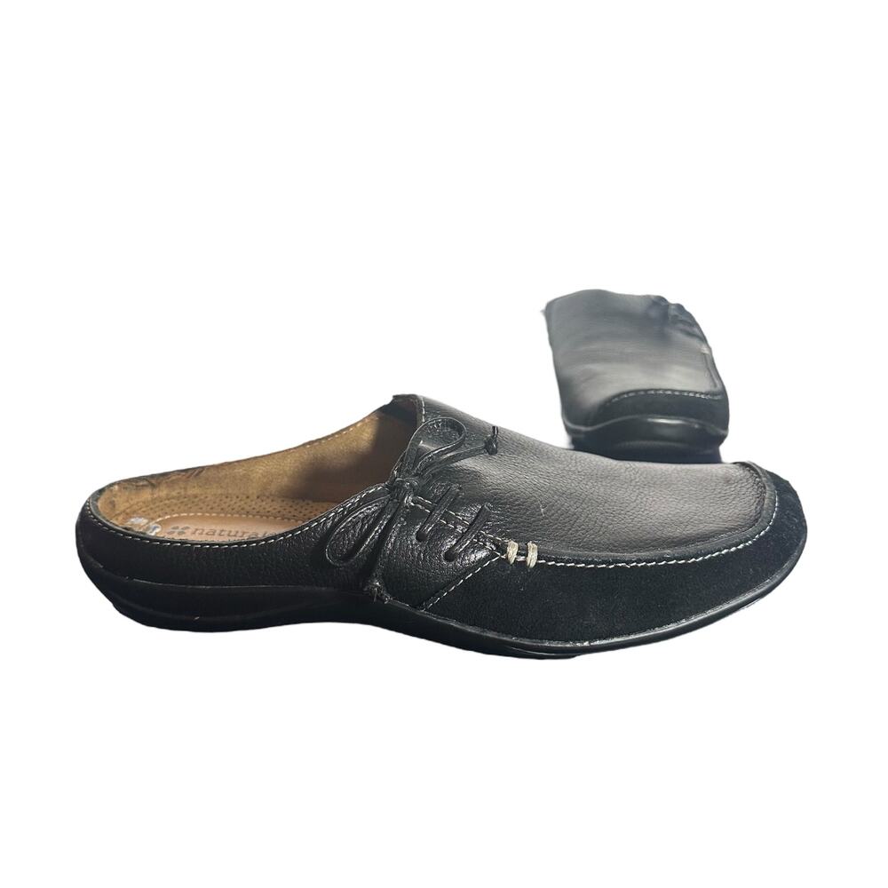 Naturalizer Black Leather Suede Mules Clogs Slip-On Comfort Loafers Size 7.5 M